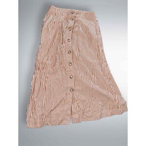 Red Striped Madewell Button Down Midi-Skirt Nwt Sz 2